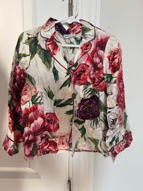 Dolce & Gabbana Floral Satin Button-Front Top  + Pants ( Full Set) - size 4